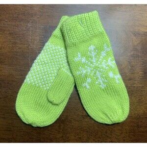 Green snowflake toddler size 2-4 warm cozy mittens lime green